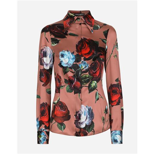 Dolce & Gabbana camicia in raso stampa rose vintage