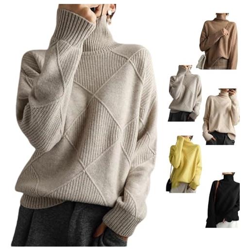 LVTFCO maglione dolcevita donna, maglione dolcevita in cashmere sciolto, maglioni invernali in maglia a maniche lunghe spesse (l, grey)