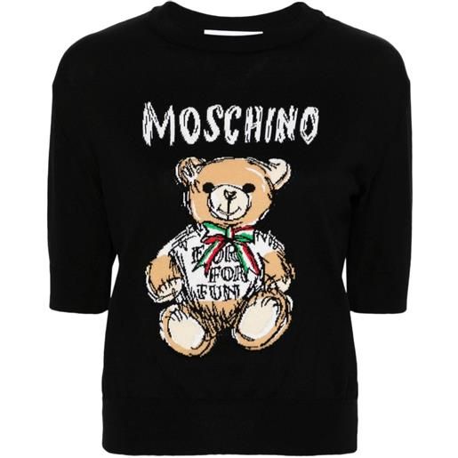 Moschino maglione teddy bear con ricamo - nero