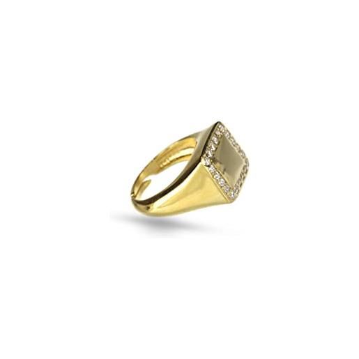 Donipreziosi anello chevalier da mignolo in argento 925% regolabile quadrato con zirconi - anello donna e ragazza (placato oro)