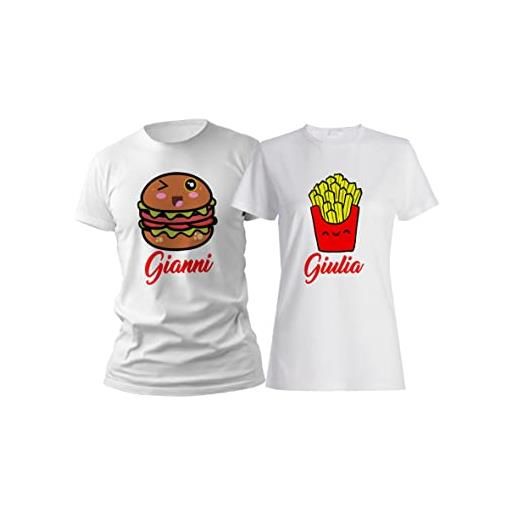 t-shirteria coppia tshirt personalizzate - amore - hamburger e patatine - [personalizza nomi] - festa innamorati - maglietta - san. Valentino - idea regalo fidanzata - regalo per coppia