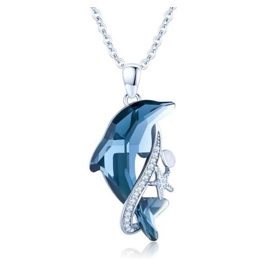 JFASHOP collana con delfino, in argento sterling 925, con ciondolo a forma di delfino, per donne, ragazze, compleanni, natale, festa della mamma, regali, argento sterling