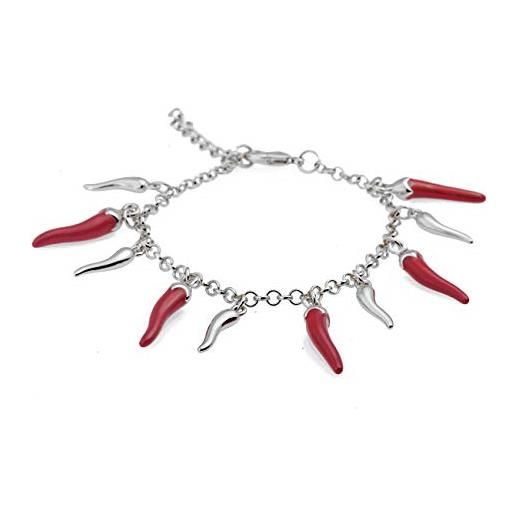 inSCINTILLE bracciale donna con cornetti portafortuna rossi e metallizzati (argento)