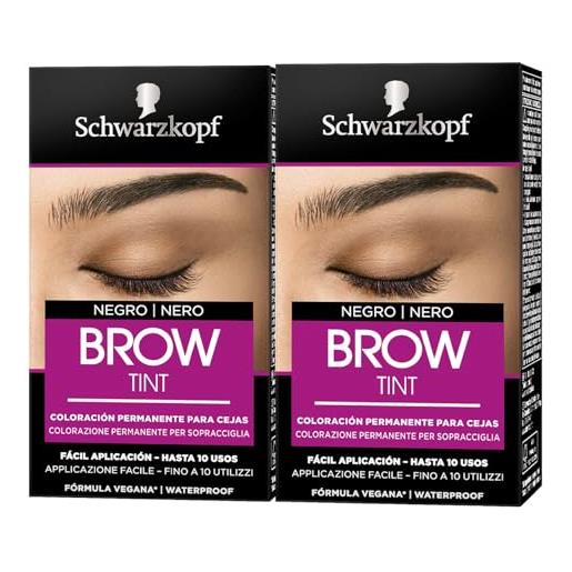 Schwarzkopf brown tint kit per sopracciglia colorazione permanente formula professionale waterproof fino a 10 applicazioni colore nero - 2 confezioni