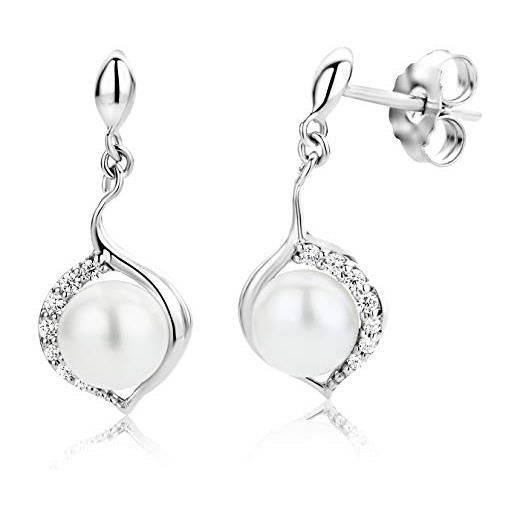 MIORE orovi perle orecchini set orecchini da donna orecchini di perle d' acqua dolce in argento sterling 925 con zirconi taglio brillante placcato rodio