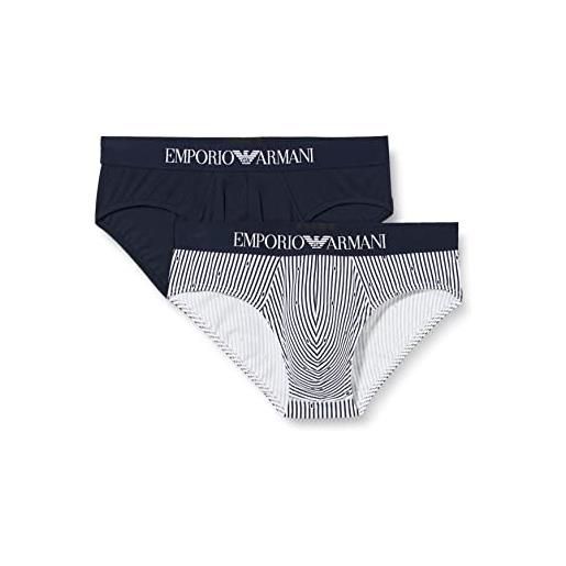 Emporio Armani underwear 2pack brief classic patter mix, confezione da 2 lettere, uomo, blu (vertic. Stripe/marine), xl