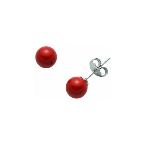 gioiellitaly orecchini a lobo pallina sfera corallo rosso 6 mm chiusura argento 925 con farfallina gioiello artigianale donna ragazza elegante