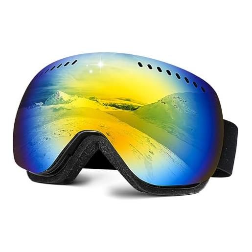 NENKI maschera sci, occhiali da sci traspiranti antiappannamento, maschera sci uomo donna con protezione uv al 100% , maschera snowboard per caschi da sci