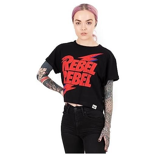 David Bowie crotampad t-shirt da donna donne rebel song band banda nero top m