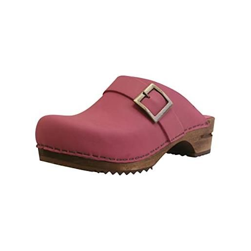 Sanita urban | zoccoli aperti da donna | zoccoli in pelle con suola in legno | prodotto originale fatto mano | fucsia rosa | 37