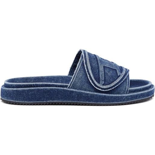 Diesel sandali slides sa-slide d oval con logo goffrato - blu