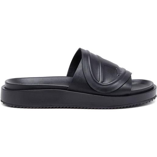 Diesel sandali slides sa-slide d oval con logo goffrato - nero
