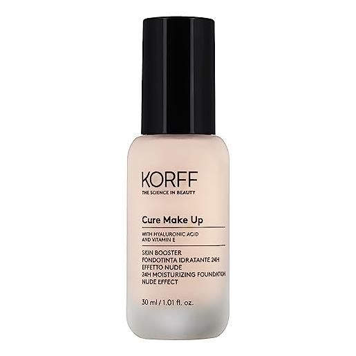 Korff skin booster fondotinta idratante 24h, effetto nude con acido ialuronico e vitamina e, texture sottile e setosa, coprenza bassa, nude 01, confezione 30ml