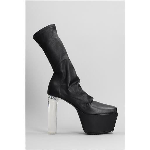 Rick Owens tronchetti tacco alto minimal gril stretch in pelle nera