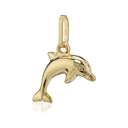 NKlaus catena ciondolo a forma di delfino 375 in oro giallo a 9 carati ad alta lucentezza, amuleto a forma di delfino da 13 mm 6512