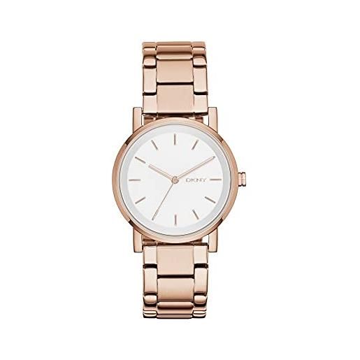 DKNY orologio soho da donna, movimento a tre lancette, cassa in acciaio inossidabile oro rosa 34 mm con bracciale in acciaio inossidabile, ny2344