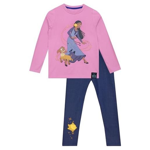 Disney set felpa e leggings wish | set asha e wish coordinato | abiti e set di abbigliamento per ragazze | rosa | 8-9 anni