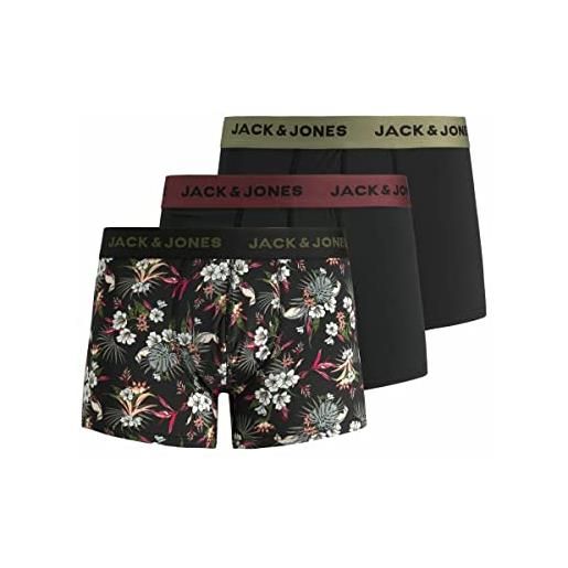 JACK & JONES jacflower micro fiber 3 pack boxer a pantaloncino, nero, m uomo