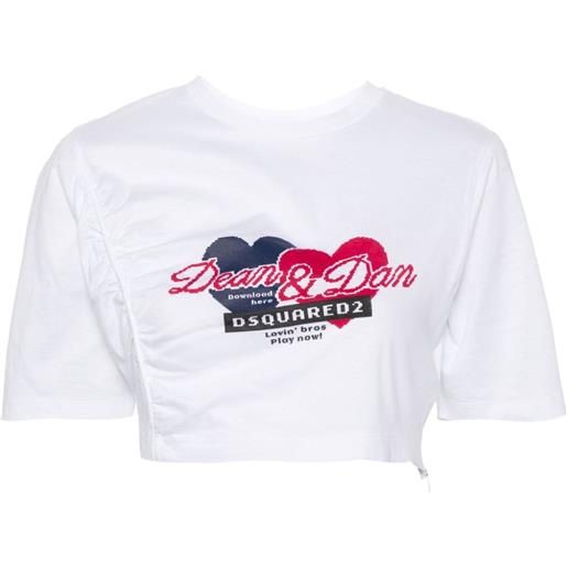 Dsquared2 t-shirt crop con arricciatura - bianco