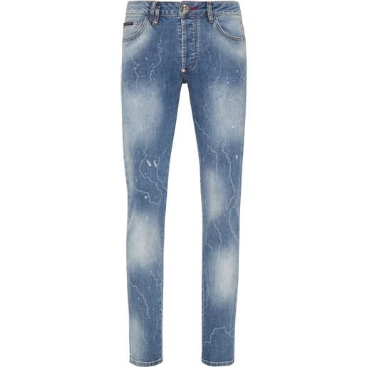 Philipp Plein jeans dritti con effetto vernice - blu