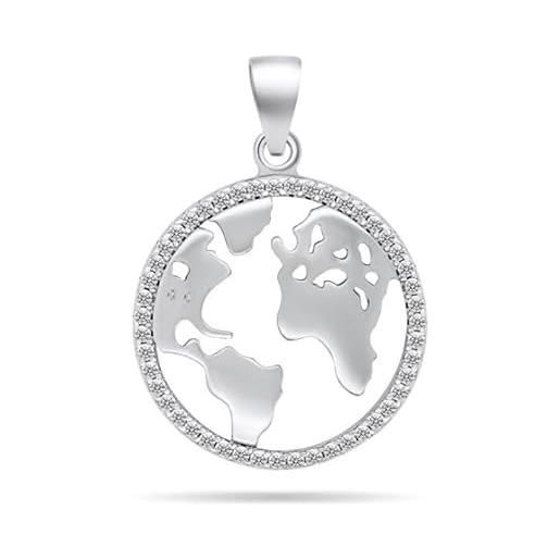 Brilio ciondolo originale silver pendant with clear zircons map of the world pt96w sbs2301 marca, estándar, metallo non prezioso, nessuna pietra preziosa