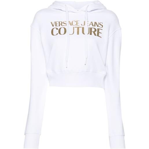 Versace Jeans Couture felpa crop con cappuccio - bianco