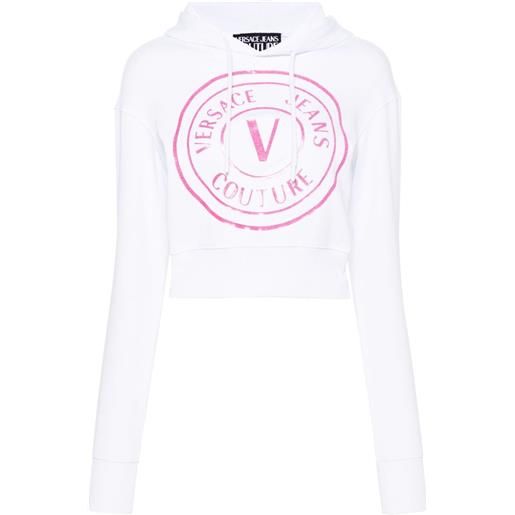 Versace Jeans Couture felpa crop con cappuccio - bianco