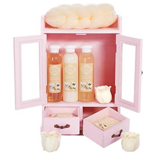 Brubaker confezione regalo bagno e cura 10 pezzi in comodo armadietto rosa - vaniglia
