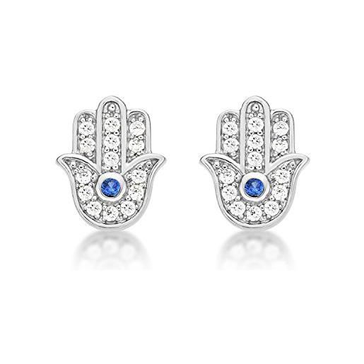 Diamond Treats orecchini argento 925 a forma di mano di fatima, piccoli orecchini hamsa per donna e ragazza, eleganti orecchini donna argento 925 con pietre zirconi