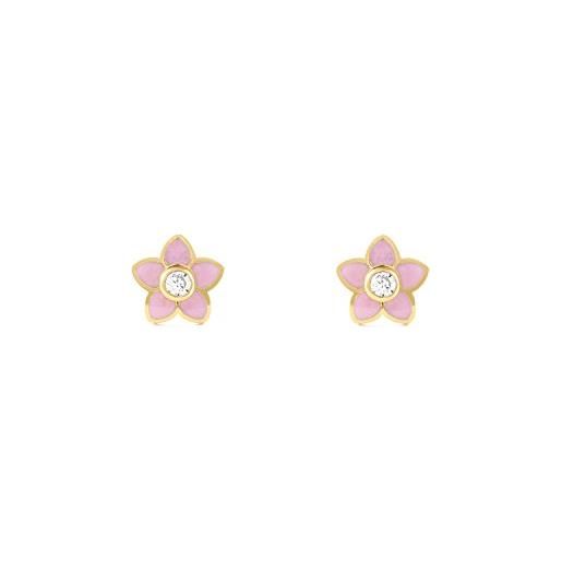 Monde Petit orecchini per bambini fiore margherita rosa - oro giallo 9k (375) - scatola regalo - certificato di garanzia