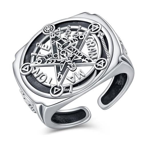 CELESTIA pentacolo anello uomo regolabile argento 925 aperto anelli regolabili tetragramma gioielli esoterismo oggetti idea regalo uomini amuleto portafortuna