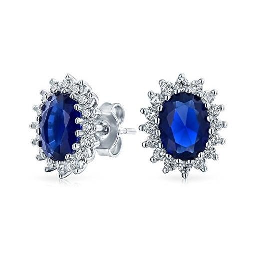 Bling Jewelry orecchini ovali blu reale 5ct per le donne zaffiro simulato cz corona a raggiera. 925 sterling silver