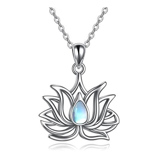 POPLYKE lotus collana da donna in argento sterling con pietra di luna di loto fiore pendente gioielli, argento sterling, pietra di luna