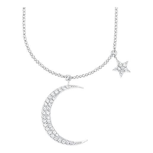 amor collana con ciondolo collana da donna in argento 925, con zirconi sintetici, 45+5 cm, argento, luna/stelle, fornita in confezione regalo per gioielli, 9270231
