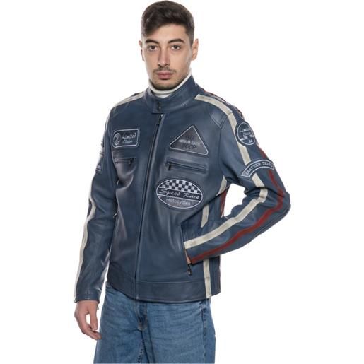 Leather Trend motociclista uomo - biker uomo blu in vera pelle