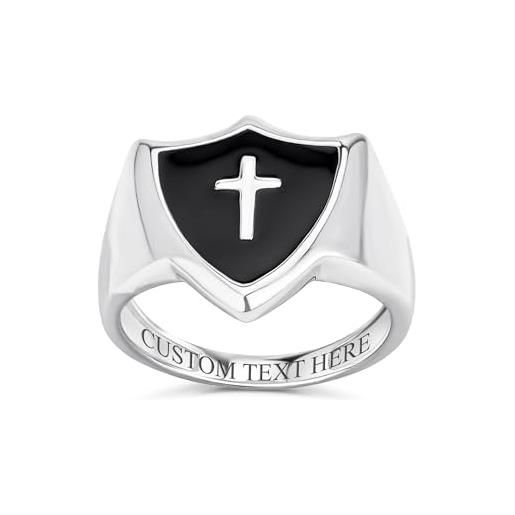 Bling Jewelry anello sigillo religioso cristiano personalizzato unisex con incastonatura in onice nera per donne uomini e adolescenti in argento sterling. 925 inciso su misura