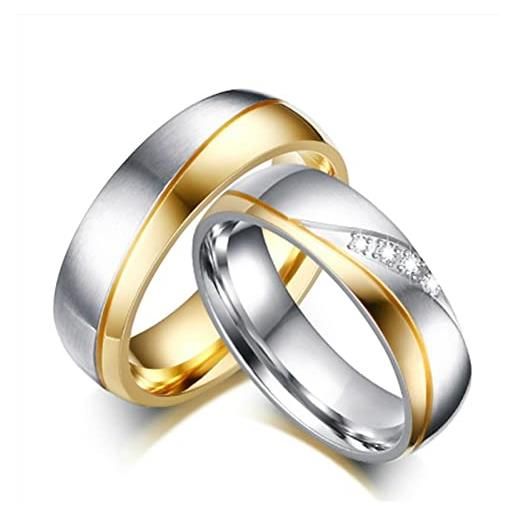 Beydodo anelli di coppia fidanzati, anello in argento oro con zircone misura 12 e misura 22 anelli da matrimonio coppia acciaio inossidabile
