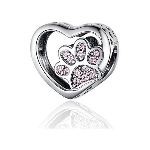 INBEAUT - charm a forma di cuore, in argento sterling 925, motivo: zampa di zampa