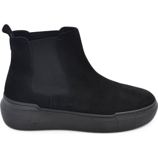 Malu Shoes beatles uomo stivaletto con elastico in camoscio nero gomma tono su tono sportiva casual made in italy handmade