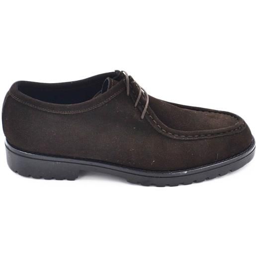 Malu Shoes scarpa uomo modello ingegnere in vero camoscio marrone matte con gomma nera ultraleggera e lacci tono su tono