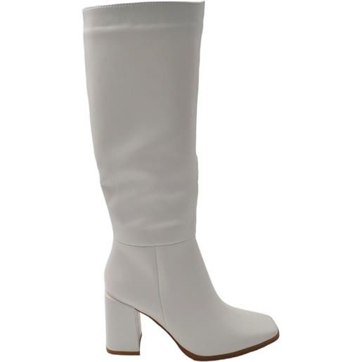 Malu Shoes stivali donna in pelle bianco fondo gomma antiscivolo tacco quadrato 5 cm al ginocchio zip punta quadrata
