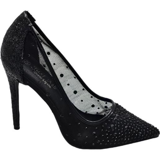 Malu Shoes decollete scarpa donna elegante nero con trasparenze e brillantini tono su tono tacco a spillo 12 evento glamour