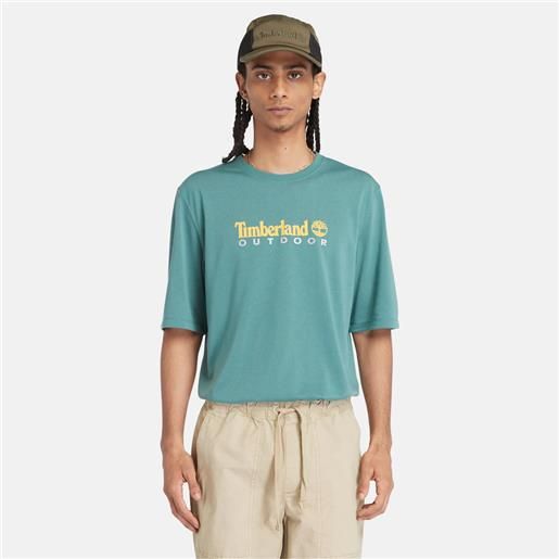 Timberland t-shirt anti-uv con stampa da uomo in verde scuro blu