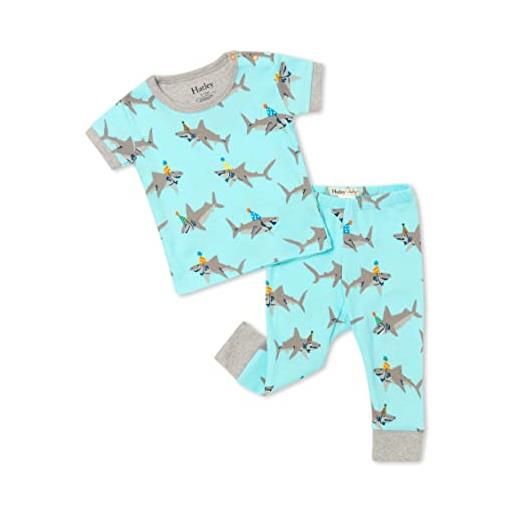 Hatley organic cotton short sleeve pyjama set pantaloni del pigiama per bambino e neonato, festa di squalo, 6 mesi bimbo