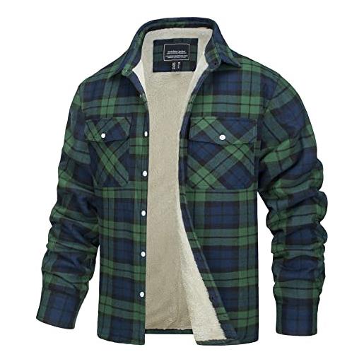 TACVASEN uomo giacca termica in pile camicia di flanella casual da boscaiolo (xxl, verde)