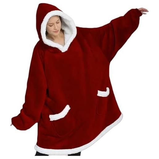 MdybF pigiama invernale da donna copertina con cappuccio con maniche per la felpa pigiama con cappuccio invernale con cappuccio inverno per donne abiti da casa autunno femmina-rosso-taglia unica