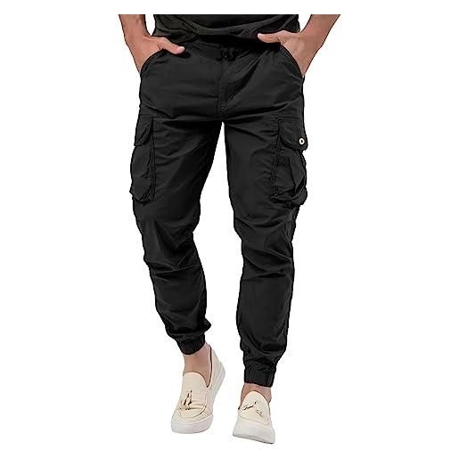 liaddkv pantaloni tinta unita con tasche e bottoni per uomo con accessori coordinati pantaloni outdoor uomo 56, nero , xxxl