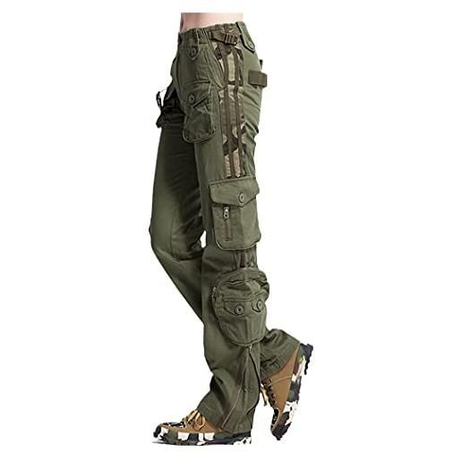 LIOPJH - pantaloni cargo da donna, taglia l, tattici militari, multi-tasca, in cotone, pantaloni da jogging, verde militare, 58