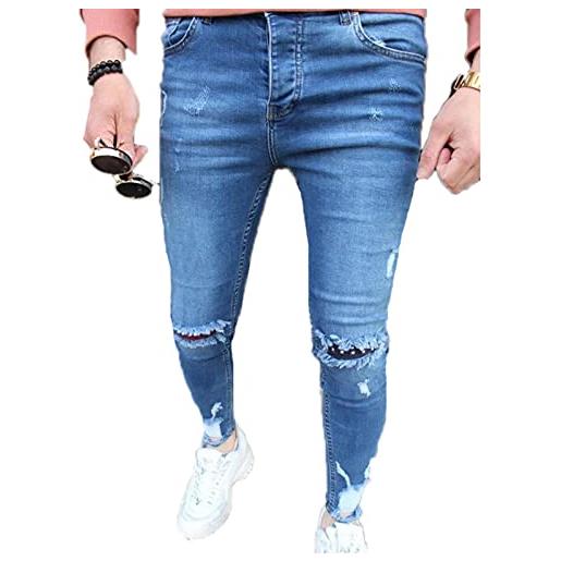 Suncolour jeans slim casual da uomo strappati skinny jeans strappati