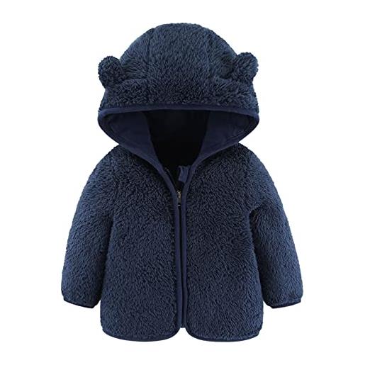 MOMBIY neonato neonato ragazzi giacca orecchie d'orso capispalla con cappuccio cerniera cappotto invernale in pile caldo giacca elegante invernale (navy, 0-6 months)